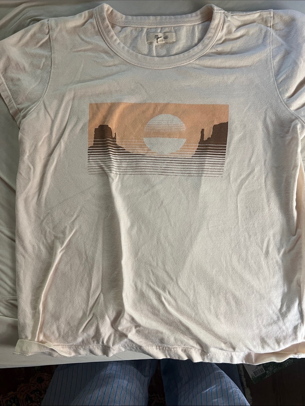 Madewell Cream Short-Sleeve Tee with Peach and Brown Sunset Graphic